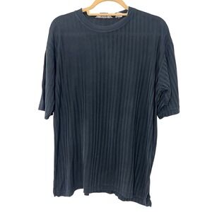 Vintage Genelli T-Shirt Mens M Black 100% Pure Silk Ribbed Short Sleeve Coastal